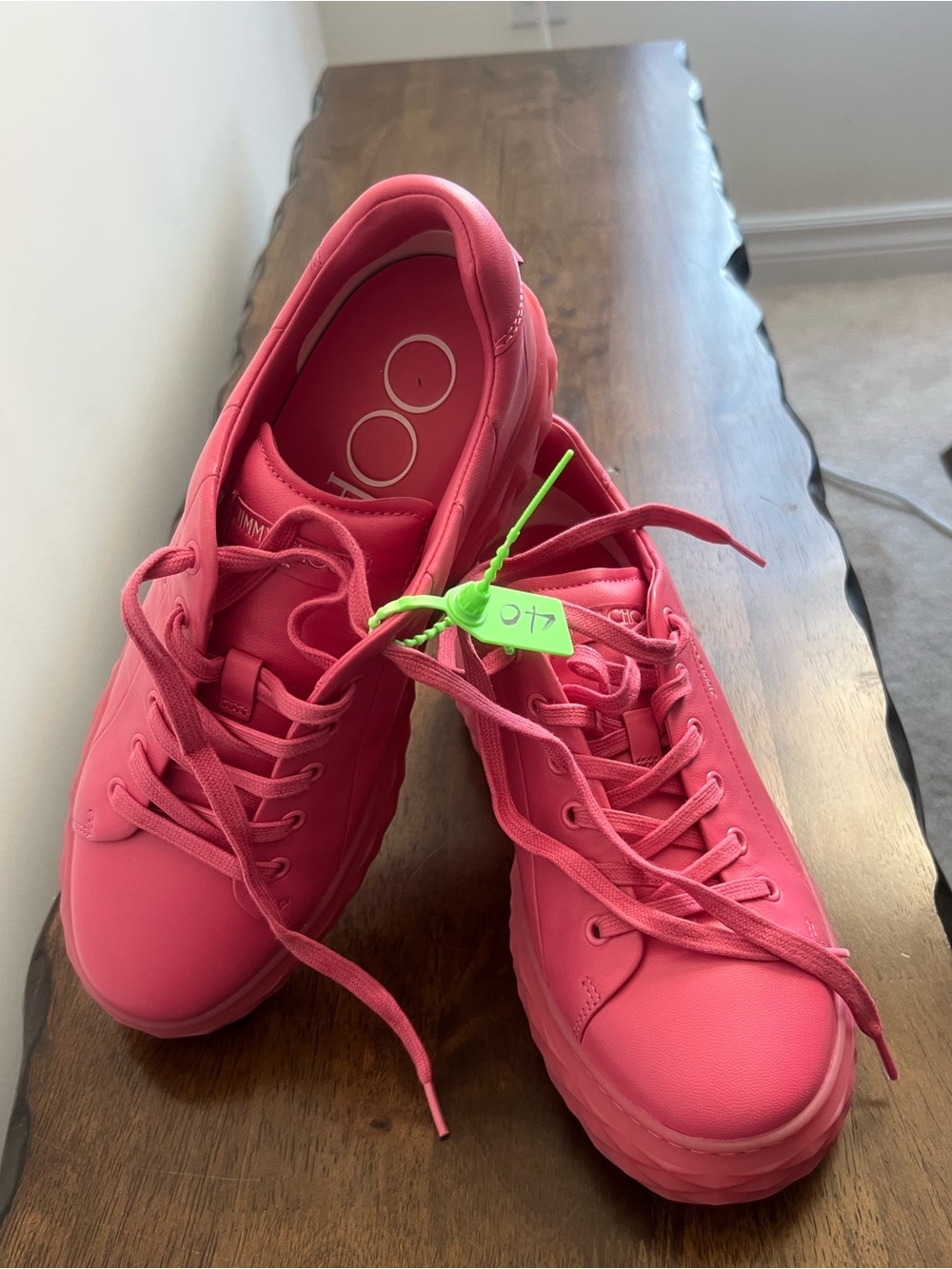 Jimmy Choo Coral Pink Platform Sneakers - Picture 5 of 9